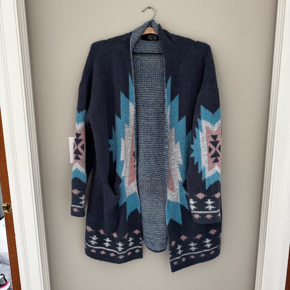 Dressed in LALA Blue and Pink Cardigan Sweater